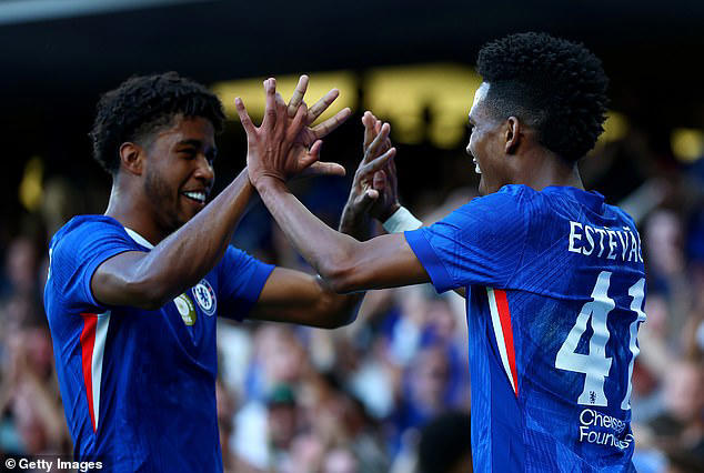 Estevao Willian with his Brazilian and Chelsea teammates Andre Santos 